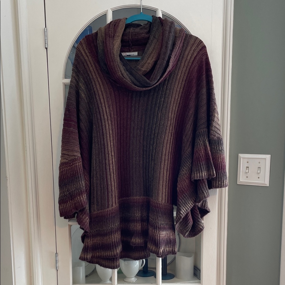 Elegant Multicolor Cowl Neck Poncho